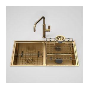 Caroma Urbane® II Double Bowl Sink with Caroma Urbane® II - Sink Mixer Brushed Brass