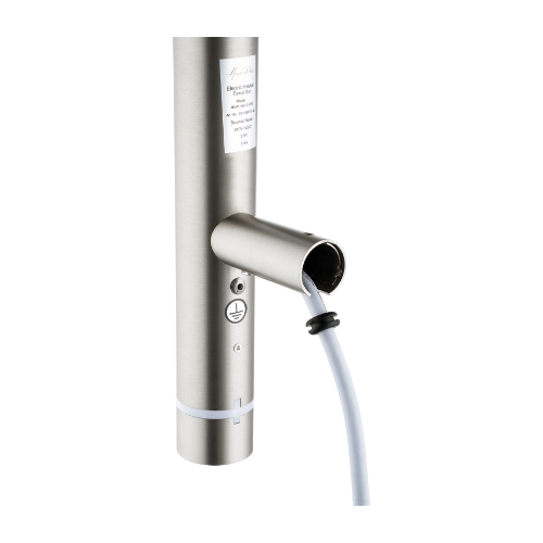 Aquaperla Round Vertical Brushed Nickel Electric Heated Towel Rack Single Bar with Timer - Image 4