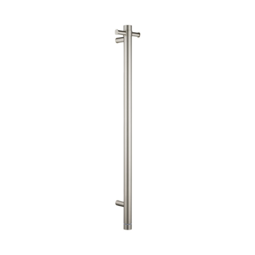 Aquaperla Round Vertical Brushed Nickel Electric Heated Towel Rack Single Bar with Timer