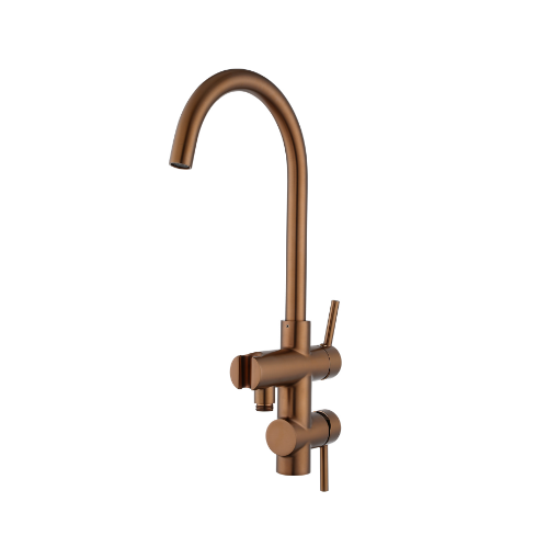 Aquaperla Round Brushed Copper Freestanding Bath Mixer With Handheld Shower - Image 2