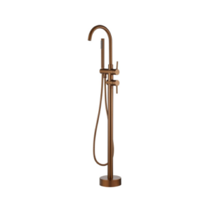 Aquaperla Round Brushed Copper Freestanding Bath Mixer With Handheld Shower