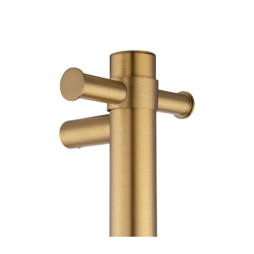 Aquaperla Round Vertical Brushed Brass Electric Heated Towel Rack Single Bar with Timer - Image 2