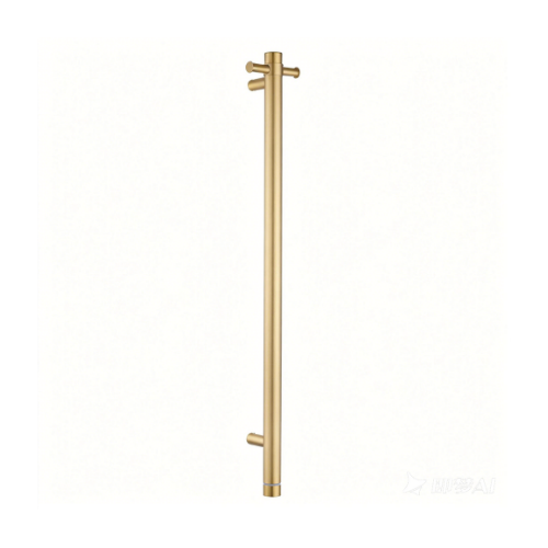 Aquaperla Round Vertical Brushed Brass Electric Heated Towel Rack Single Bar with Timer
