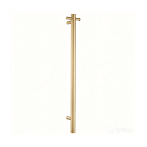 Aquaperla Round Vertical Brushed Brass Electric Heated Towel Rack Single Bar
