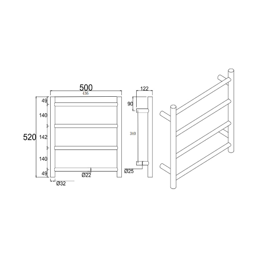 Aquaperla Light Brushed Brass Heated Towel Rack 4 Bars - Image 2