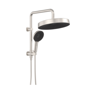 Fienza Kuro Twin Half-Rail Shower Round Head Brushed Nickel