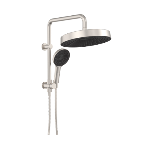 Fienza Kuro Twin Half-Rail Shower Round Head Brushed Nickel