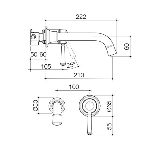 Caroma Riviere Wall Basin Bath Mixer 210mm Brushed Brass - Image 2