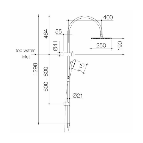 Caroma Contura® II Rail Shower with Overhead Chrome - Image 2