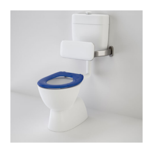Caroma Care 200 V2 Connector (S Trap) Suite with Backrest and Caravelle Care Single Flap Seat  Sorrento Blue