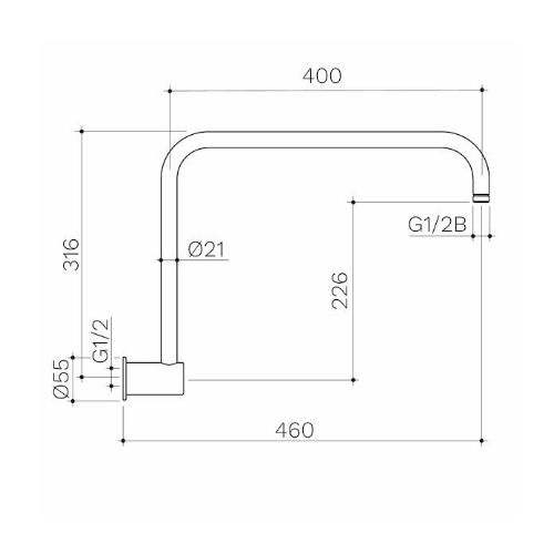 Caroma 460mm Upswept Shower Arm Chrome - Image 2