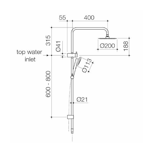 Caroma Urbane® II Rail Shower with 200mm Overhead Chrome - Image 3