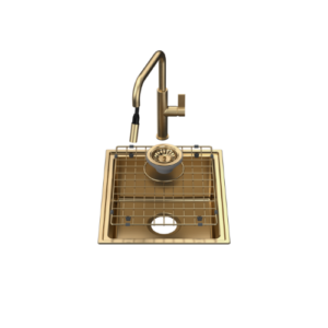 Caroma Urbane® II Single Bowl Sink with Caroma Urbane® II - Pul l Out Sink Mixer Brushed Brass