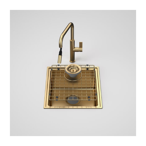 Caroma Urbane® II Single Bowl Sink with Caroma Urbane® II - Pul l Out Sink Mixer Brushed Brass - Image 2