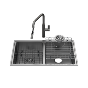 Caroma Urbane® II Double Bowl Sink with Caroma Urbane® II  Pull Out Sink Mixer  Gunmetal