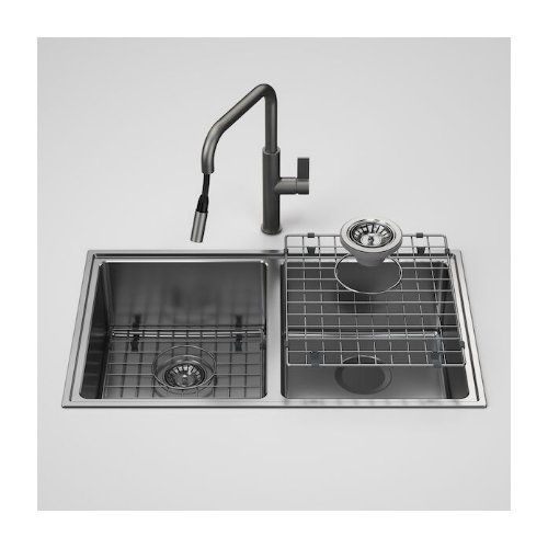 Caroma Urbane® II Double Bowl Sink with Caroma Urbane® II Pull Out Sink Mixer Gunmetal - Image 2