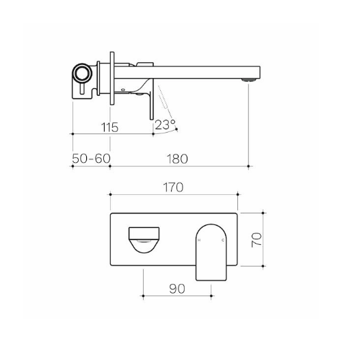 Caroma Round Square Wall Basin Bath Mixer 180mm Matte Black Lead Free - Image 2