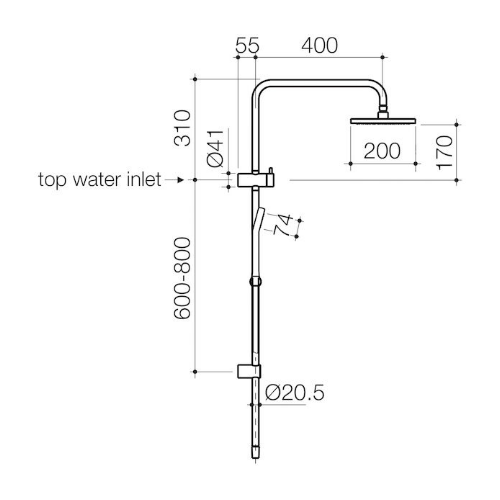 Caroma Square II Rail Shower with Overhead Chrome - Image 2