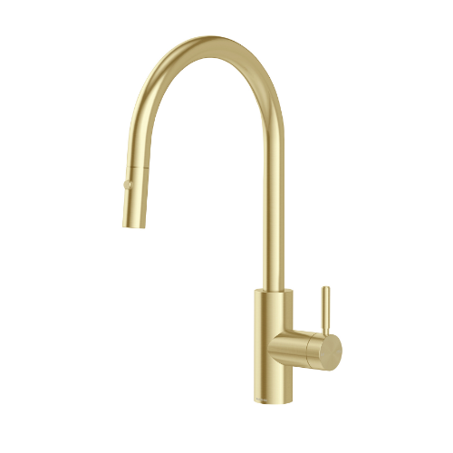 Phoneix Vivid MKII Pull Out Sink Mixer 240mm Gooseneck Lead Free Brushed Gold