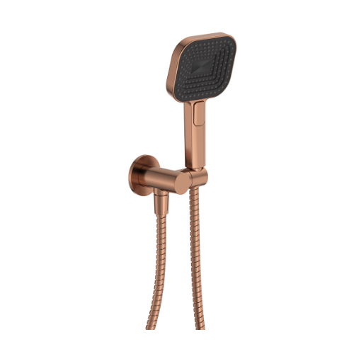 Fienza Kuro Hand Shower Round Plate Soft Square Head Brushed Copper